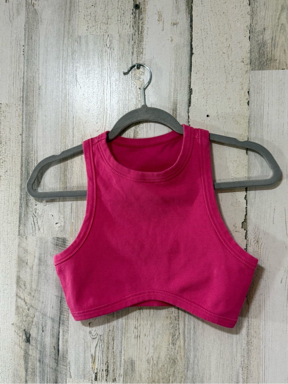 Ribbed High-Neck Crop Tank in Fuchsia